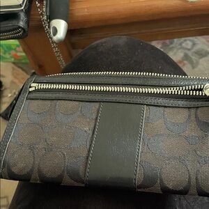 Coach Brown and Black Signature Logo Wristlet